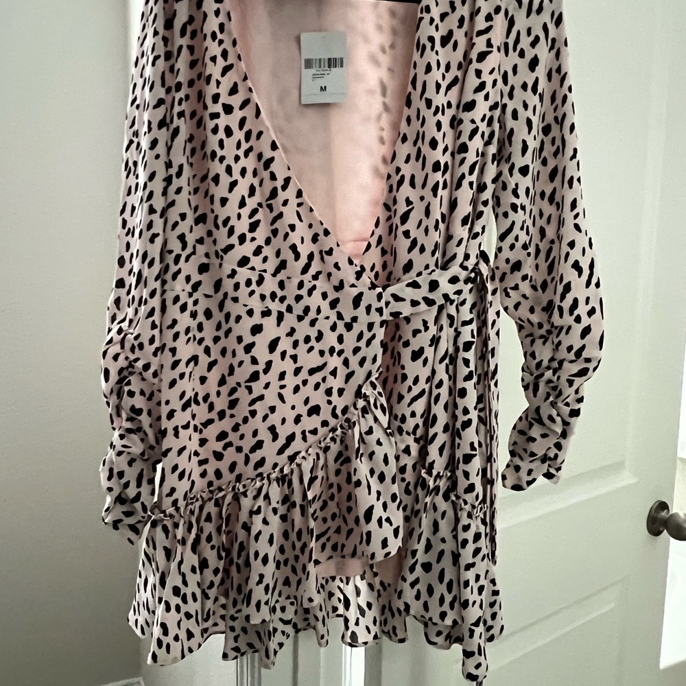 Forever 21 Pink and Black Leopard Wrap Blouse